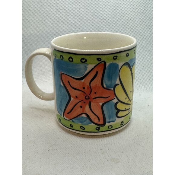 Sango Key West Hand-Painted Ceramic Mug With Colorful Tropical Fish & Starfish D - Picture 1 of 7
